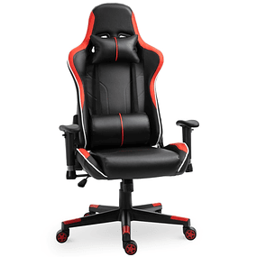 Height-adjustable reclining gaming chair with lumbar support and headrest 72x54x(126-136) cm Red