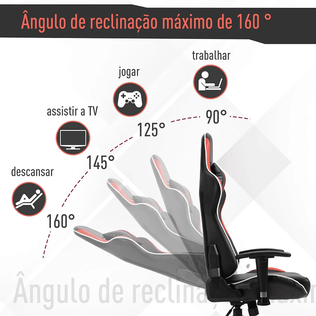 Silla gaming reclinable regulable en altura con apoyo lumbar y reposacabezas 72x54x(126-136) cm Rojo