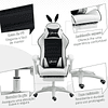 Silla gaming giratoria de piel sintética regulable en altura reclinable 135° reposacabezas 65x63x136-142 cm blanco y negro