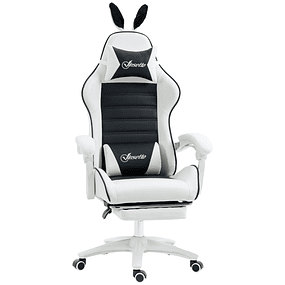 Cadeira Gaming Giratória de Couro PU com Altura Ajustável Inclinável 135° Apoio para a Cabeça 65x63x136-142 cm Branco e Preto 