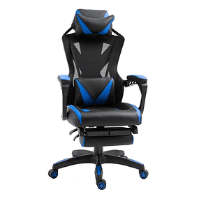 Ergonomic Gaming Chair Height-Adjustable Office Gaming Chair Adjustable Backrest Lumbar Cushion Retractable Footrest 65x70x117-125cm