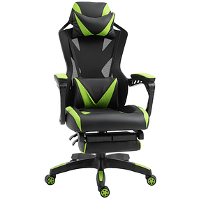 Ergonomic Gaming Chair Height-Adjustable Office Gaming Chair Adjustable Backrest Lumbar Cushion Retractable Footrest 65x70x117-125cm - Green