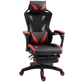Ergonomic Gaming Chair Height-Adjustable Office Gaming Chair Adjustable Backrest Lumbar Cushion Retractable Footrest 65x70x117-125cm - Red
