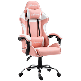 Cadeira Gaming Ergonômica Cadeira Reclinável com Altura Ajustável Apoio para a Cabeça e Lombar 63x67x122-130cm Rosa e Branco