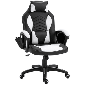 Tilt and Swivel Office Chair with 6 Massage and Heating Points - Black and white - 68x69x108-117 cm
