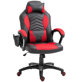 Tilt and Swivel Office Chair with 6 Massage and Heating Points - Black and white - 68x69x108-117 cm - Black red
