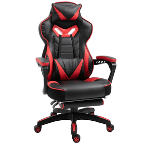 Cadeira de escritorio gaming ergonômica Altura ajustável Reclinável Encosto com apoio para pés 65x70x118,5-128,5 cm - Vermelho