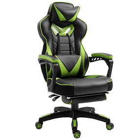 Cadeira de escritorio gaming ergonômica Altura ajustável Reclinável Encosto com apoio para pés 65x70x118,5-128,5 cm - Verde