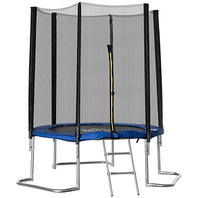Trampolín de jardín Ø223cm Trampolín para niños adultos con superficie de salto Ø137cm Cubierta de borde de red de seguridad y escalera exterior azul