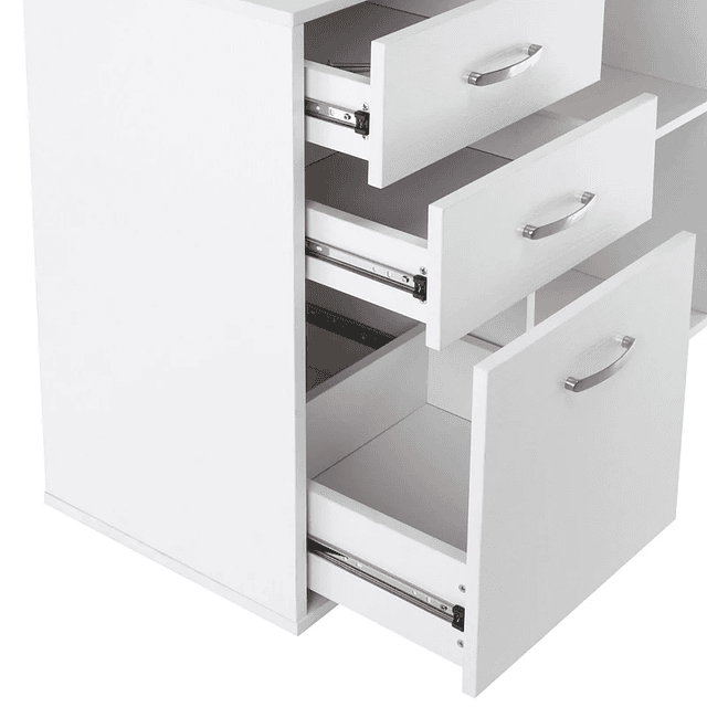 Escritorio esquinero Escritorio con 2 formas con 2 estantes 3 cajones para estudio de oficina en casa Blanco