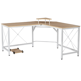 L-Shape Office Desk Desk with CPU Stand and X-Shape Reinforcement Frame 150x150x76cm Wood and White