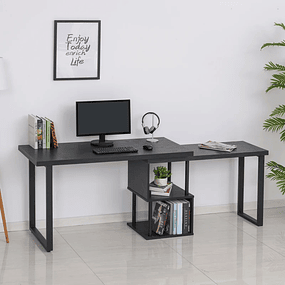360 Degree Swiveling L Shape Desk with Shelves and Large Storage Space 220x55x79cm Black