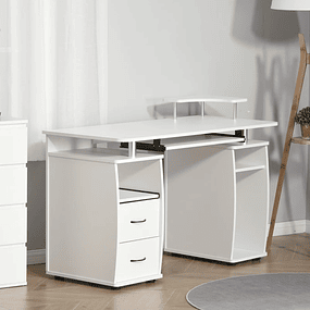 Computer desk PC table with multiple shelves Keyboard tray CPU support and 2 drawers 120x55x85 cm white