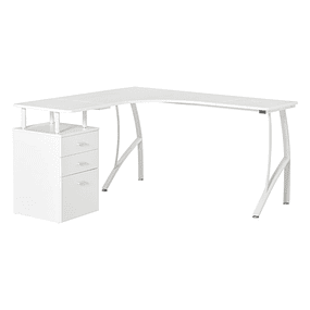 Corner Computer Desk L Shape Desk with 3 Drawers Modern Office 143.5x143.5x76cm White
