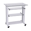 Secretária com Rodas Mesa para Computador com Bancada e Prateleiras de Cristal para Dormitório Escritório 80x51x83cm Branco 