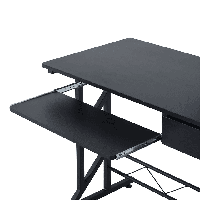 Mesa de ordenador con 1 cajón y bandeja para teclado para oficina Madera MDF Hierro 90x50x95 cm Negro