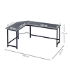 Escritorio esquinero con estructura de acero en L para ordenador 168x120x75 cm negro