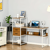 Secretária com Prateleiras Mesa de Computador com Múltiplas Prateleiras 2 Gavetas e Pés Ajustáveis para Escritório Estúdio 140x50x110cm 