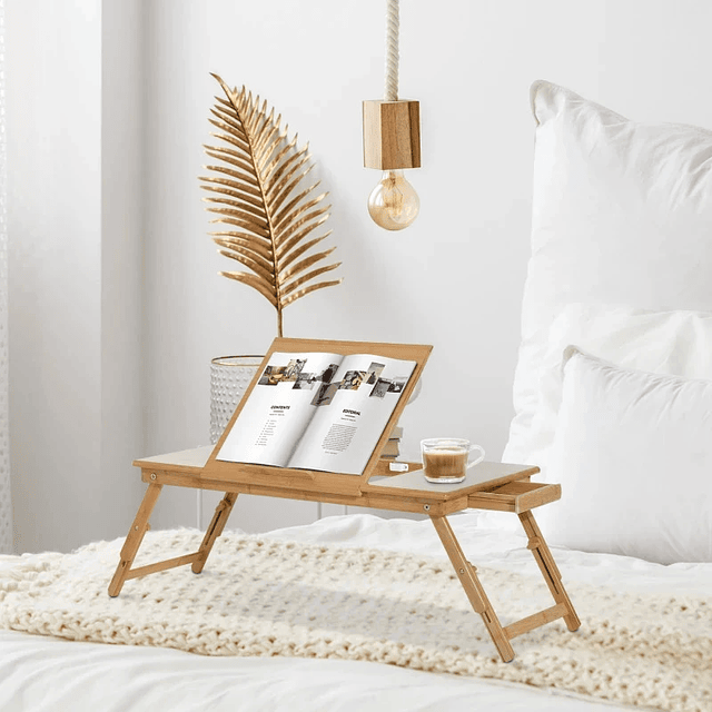 Bandeja para cama de bambu con cajon