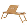 Mesa de Computador Portátil Bandeja de cama de bambu Dobrável Reclinável Altura Ajustável Apoio Mesa colo 1 Gaveta 72x35x22-30 cm 