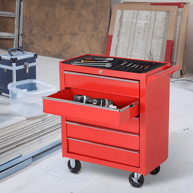 Carro de herramientas con ruedas de bloqueo Gabinete de almacenamiento para taller de garaje y hogar Chapa de acero 69x33x75cm Rojo