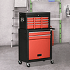 Tool Cart with Wheels 6 Drawers Storage Cabinet with Lock and Side Handle 70x33x108cm Black and Red