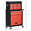 Tool Cart with Wheels 6 Drawers Storage Cabinet with Lock and Side Handle 70x33x108cm Black and Red