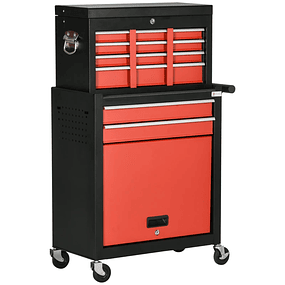 Tool Cart with Wheels 6 Drawers Storage Cabinet with Lock and Side Handle 70x33x108cm Black and Red