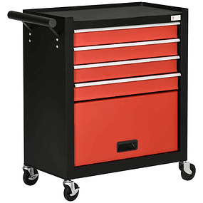 Mobile Tool Cart with Wheels 4 Drawers Storage Compartment and Side Handle 69x33x75cm Black and Red