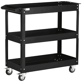 Tool Cart with Wheels 3 Storage Shelves and Side Handle 78.8x35.3x72cm Black