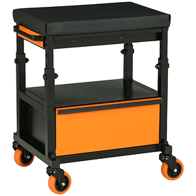 Height Adjustable Mechanical Bench with Wheels 3 Drawers and Open Shelf Garage Tool Trolley 46x36,5x45cm Black and Orange