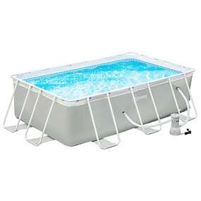 Tubular Collapsible Swimming Pool 340x215x80cm Rectangular Outdoor Swimming Pool with Purifier 4.000L/H 100cm Length Hoses and 4200L Gray Steel Structure