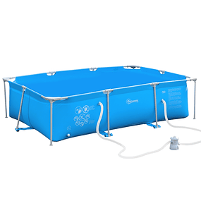 Tubular Collapsible Swimming Pool 291x190x75cm with Cartridge Purifier Outdoor Rectangular Swimming Pool for Adults and Children 3600L Blue