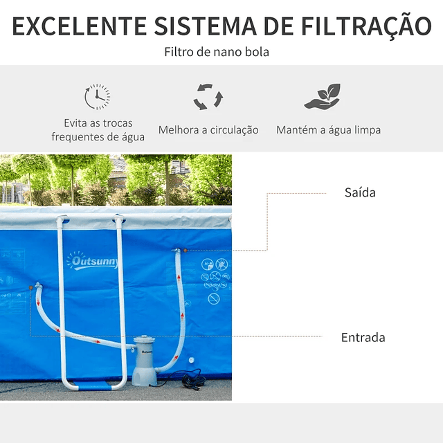 Piscina Desmontável Tubular 440x240x122cm Piscina Retangular de Exterior com Purificador 4.000L/H Mangueiras de Comprimento 100cm e Estrutura de Aço 9760L Azul 