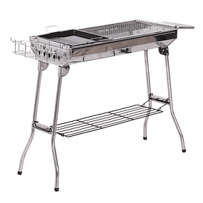 Portable Collapsible Charcoal Barbecue with Storage Shelves for Outdoor Garden Camping 104x33x70 cm Silver