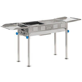Portable Stainless Steel Charcoal Barbecue with Adjustable Height 2 Shelves 120x31x60-70cm Silver