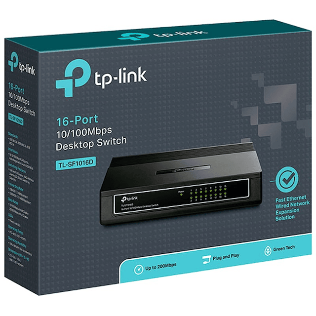 Conmutador de Escritorio 10/100Mbps TP-LINK TL-SF1016D de 16 Puertos