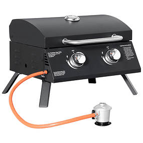 Foldable Gas Barbecue with 2 Burners Portable Gas Grill with Thermometer Camping Outdoor Picnic Garden 55x46,5x41cm Black