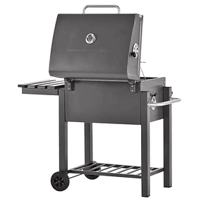 Charcoal Barbecue with Wheels Side Shelf and Thermometer for Outdoor Camping Garden 115x56x108cm Gray