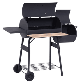 Charcoal Barbecue 2 in 1 Smoker and Grill Barbecue with Thermometer Wheels and Shelves 124x53x104cm Black