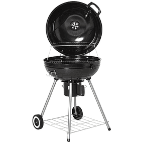 Charcoal Barbecue with Thermometer Shelf and Wheels for Outdoor Garden Camping 57x63x94 cm Black and Silver