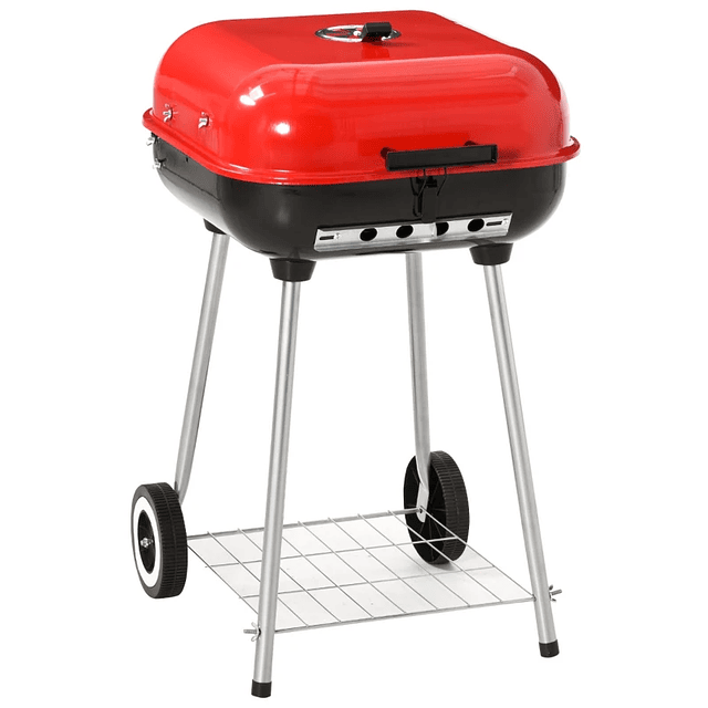 Charcoal Barbecue with Wheels and Shelf and Cover for Outdoor Garden Camping 46x52,5x76cm Red and Black