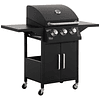 Gas Barbecue with 3 Burners Thermometer 2 Side Shelves Cupboard 4 Wheels and Brake 121x55x109 cm Black