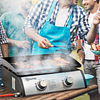 Tabletop Gas Griddle with 2 Stainless Steel Burners 6 kW Portable for Picnic Camping 48.5x46x21 cm Black and Silver