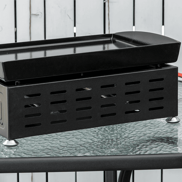 Chapa a Gás de Mesa com 2 Queimadores de Aço Inoxidável 6 kW Portátil para Piquenique Campismo 48,5x46x21 cm Preto e Prata 