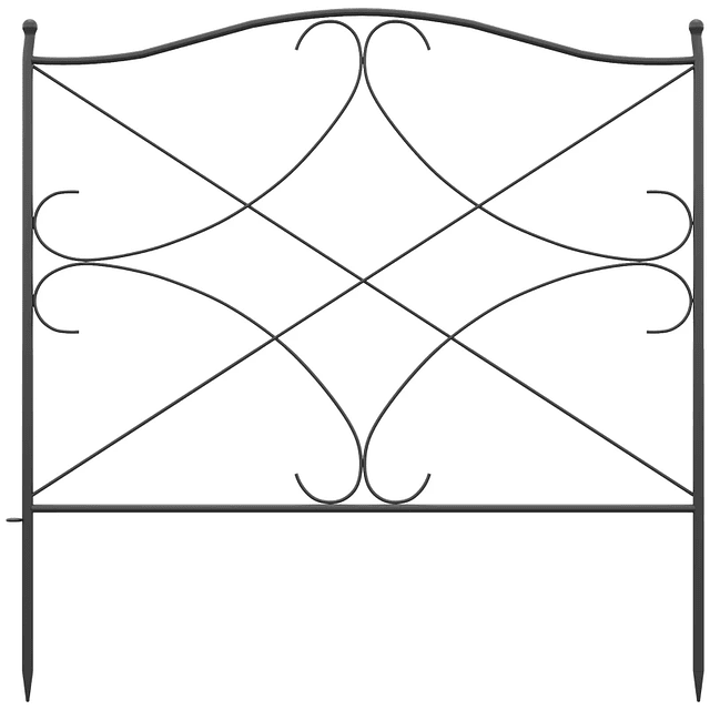 Vallas de jardín decorativas con 5 paneles Valla de privacidad de metal con estacas 305x62 cm Negro