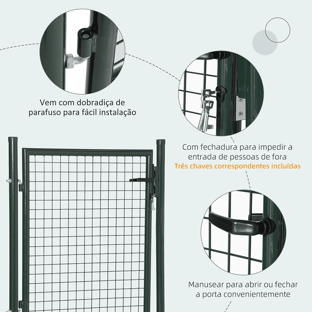 Puerta de valla de jardín de acero con manija de bloqueo y 3 llaves Puerta de valla exterior Patio Terraza 97x150cm Verde