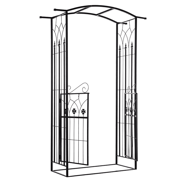 Garden arch with lockable metal lattice door for climbing plants Patio 131x49x212 cm Color Black matte