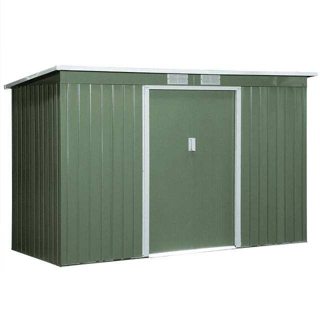 Garden Shed 280x130x172cm Galvanized Steel Outdoor Shed with Sliding Door and Light Green Vents