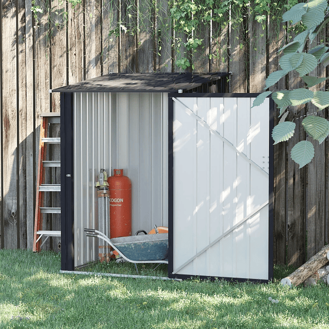 Cobertizo de jardín 0,92 m² 100x103x160cm Cobertizo exterior de acero galvanizado con puerta con cerradura y techo inclinado para guardar herramientas gris oscuro
